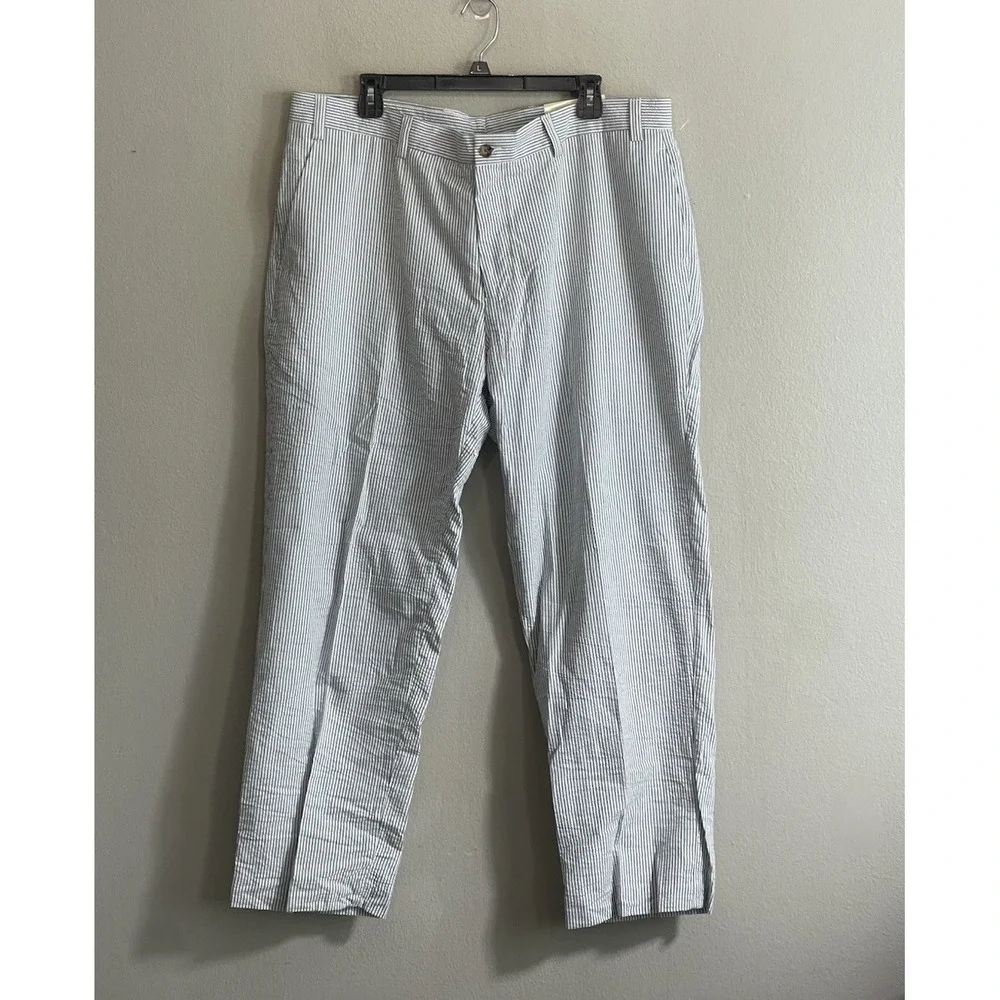 NWT Alan Flusser Pants Men's 40x30 Blue Striped Cotton Seersucker Beach